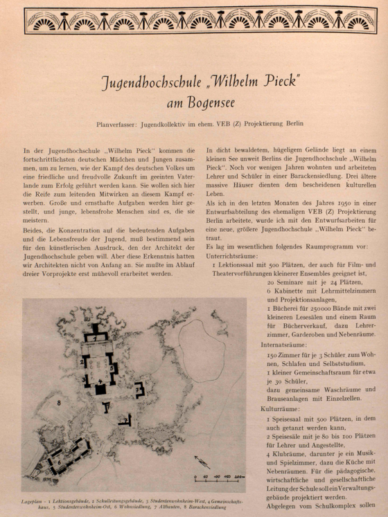 Text und Karte der FDJ-Jugendhochschule am Bogensee