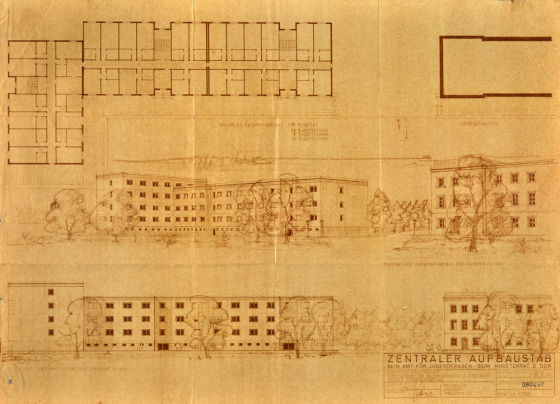 Grundriss und Gebäudeskizze der FDJ-Schule Wilhelm Pieck am Bogensee