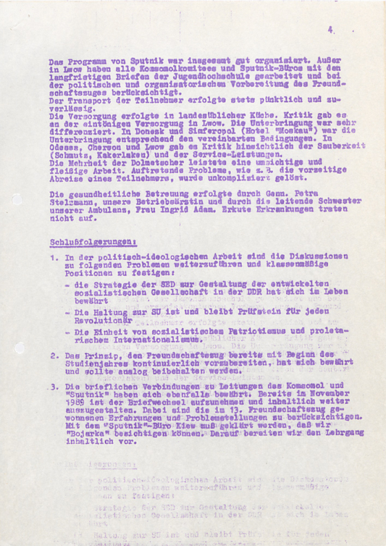 Dokument der FDJ-Schule am Bogensee, Reise DDR / UdSSR