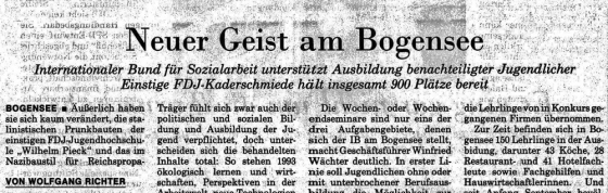 Zeitungsartikel über FDJ-Schule am Bogensee nach DDR-Ende